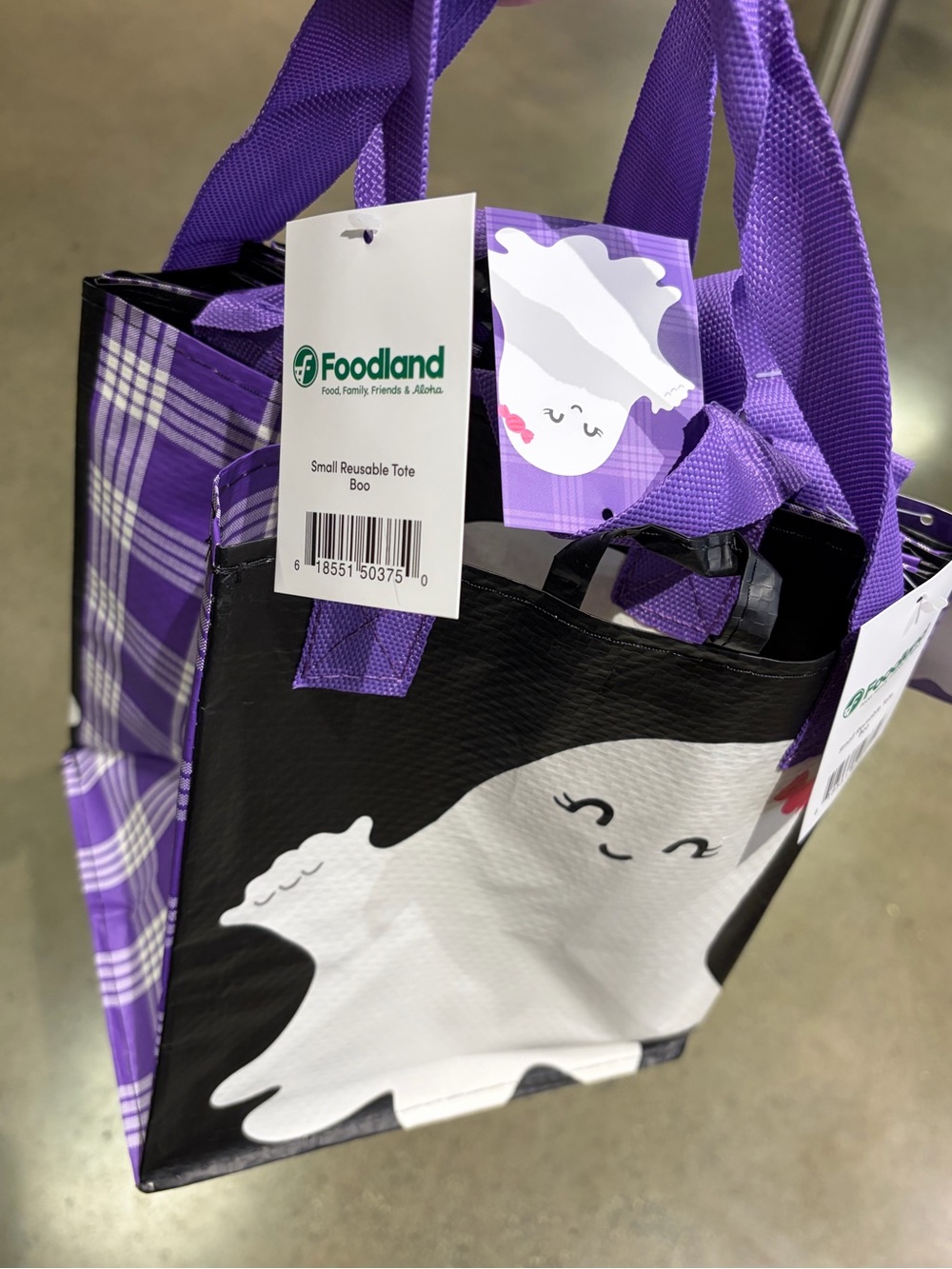 2 Foodland Small Reusable Tote Bags Halloween Ghost Purple Palaka